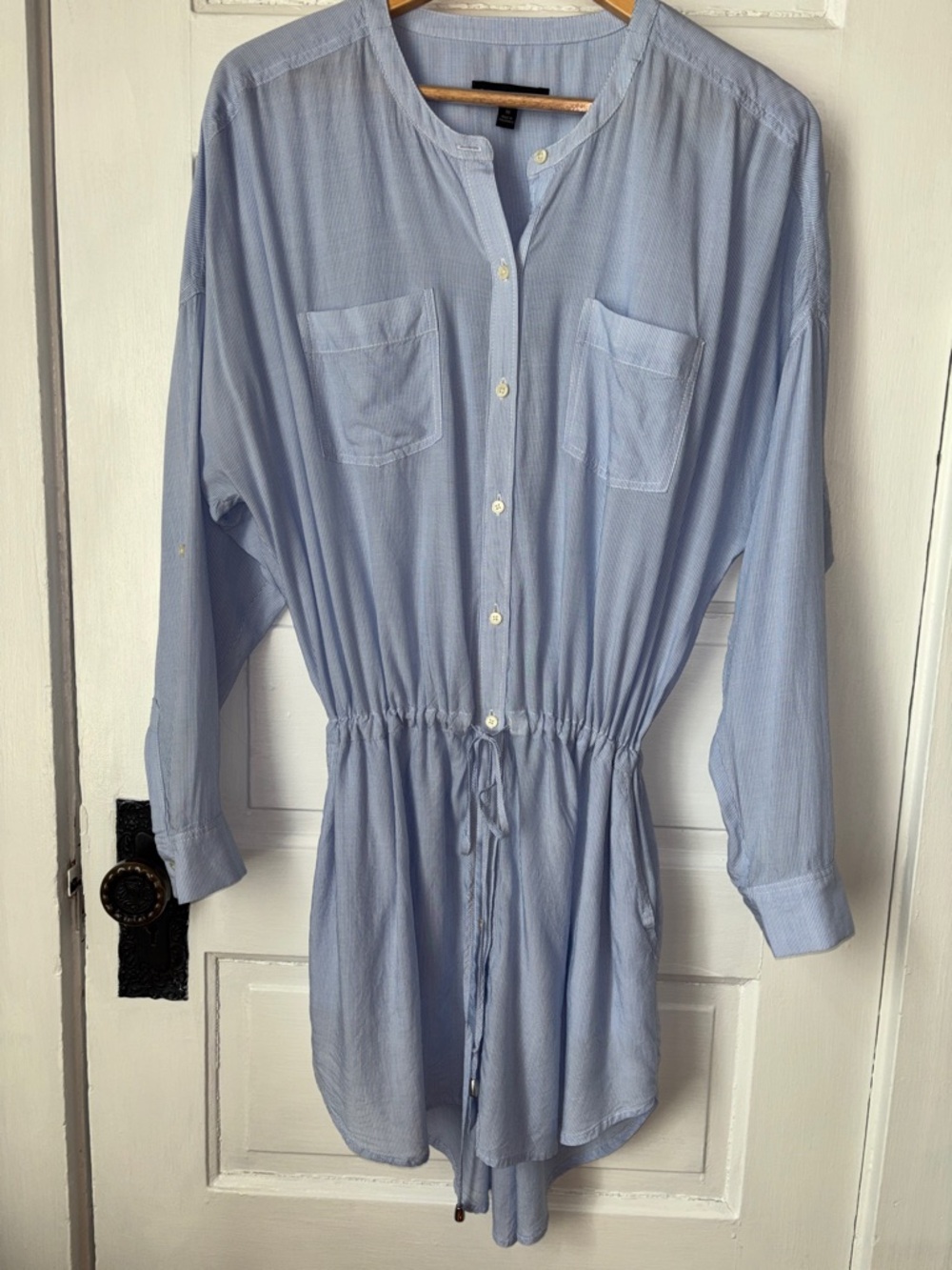 BANANA REPUBLIC  BUTTON FRONT COLLARLESS SHIRT DRESS